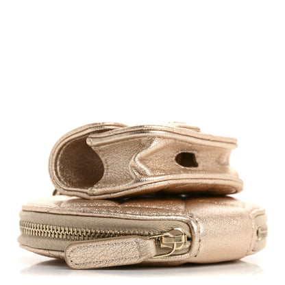 Chanel Metallic Lambskin Quilted Round Clip On Coin Purse Airpods Case Gold 4 of 9