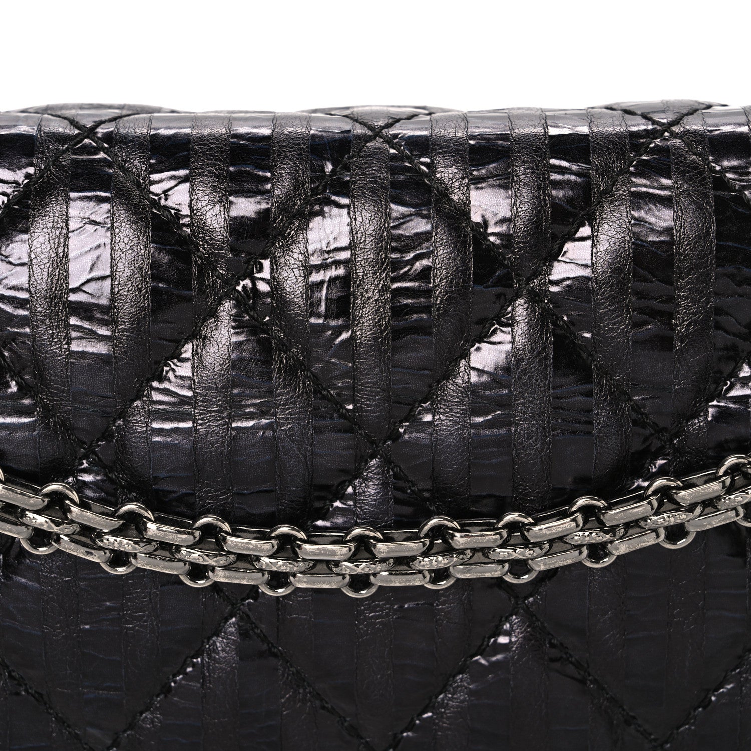 限定　 シャネル Chanel Metallic Calfskin Striped 2.55 Reissue 227 Flap Black
