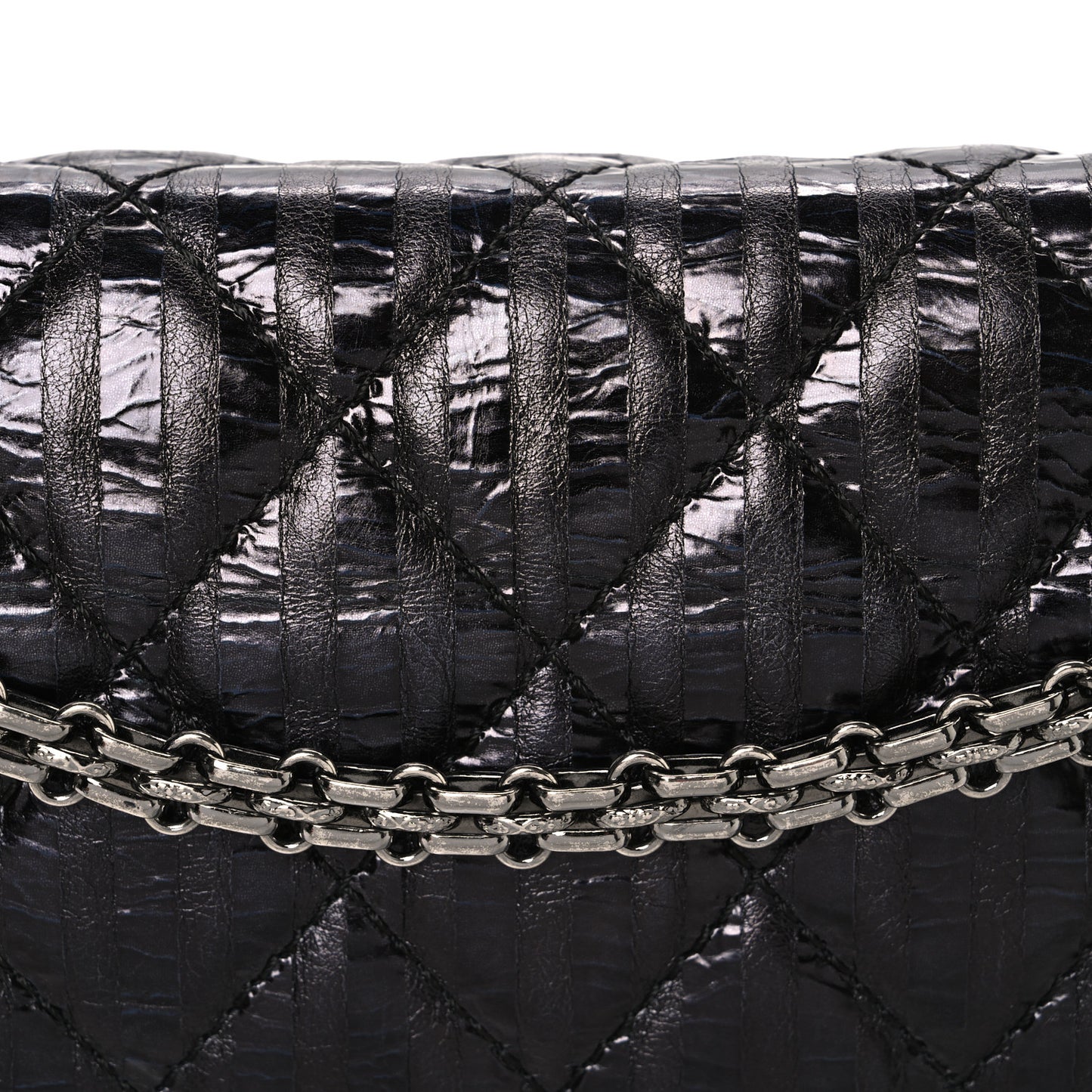 Metallic Calfskin Striped 2.55 Reissue 227 Flap Black