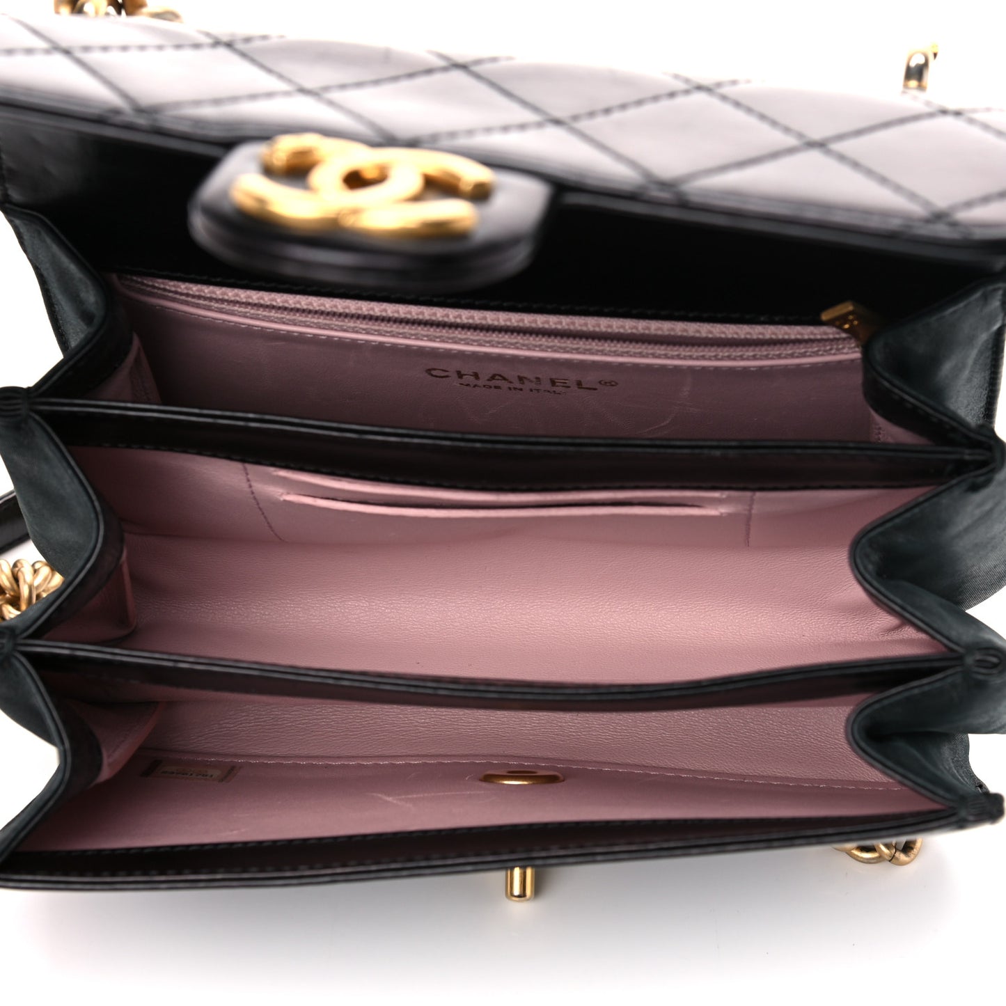 Iridescent Calfskin Quilted Small Straight Lined Flap Black