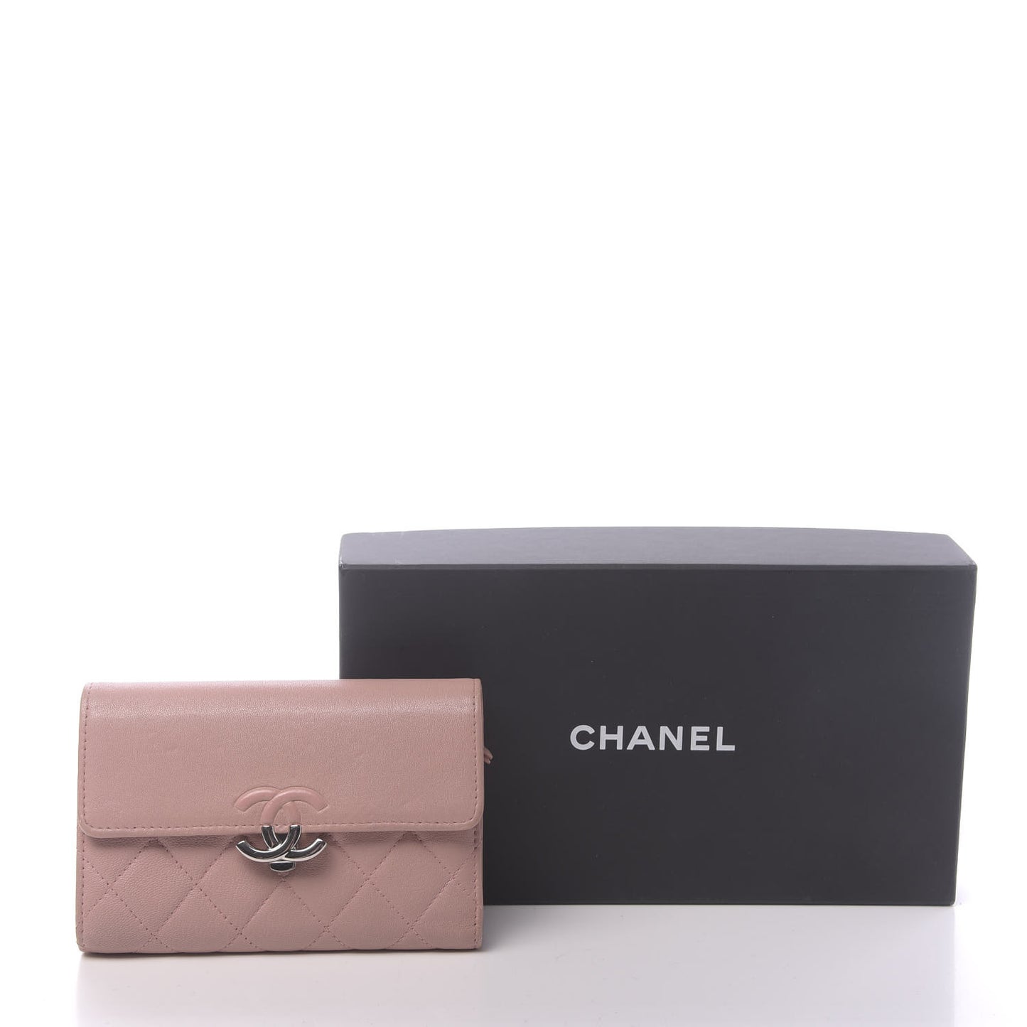 Lambskin Quilted CC Box Flap Wallet Light Pink