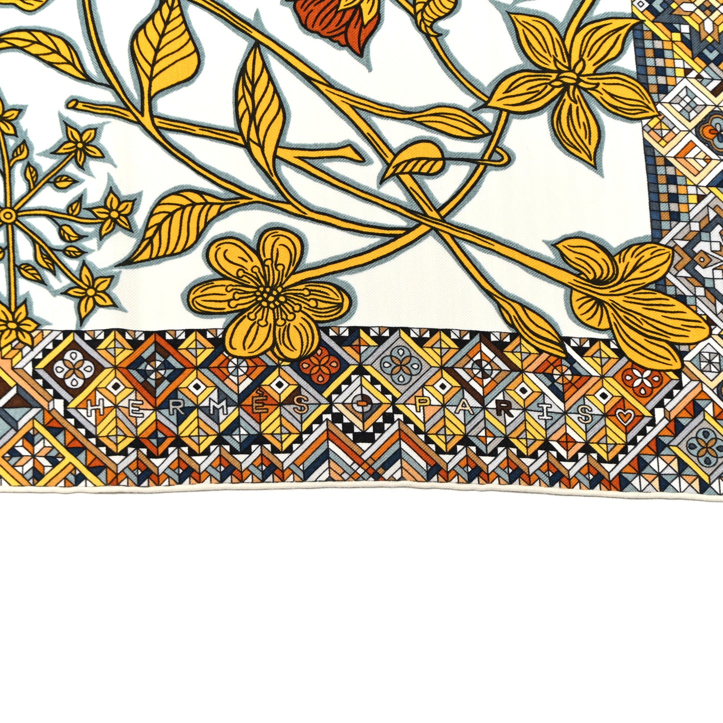 Cashmere Silk Le Jaguar Et Le Colibri Shawl 140 White Jaune D'or