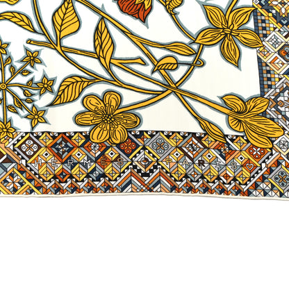 Hermes Cashmere Silk Le Jaguar Et Le Colibri Shawl 140 White Jaune D'or 2 of 4