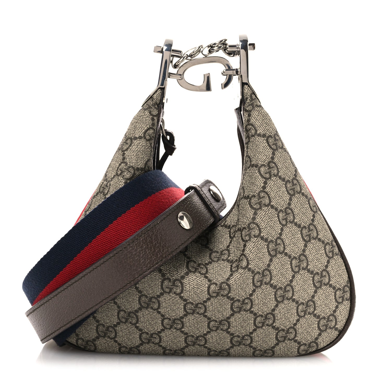 GG Supreme Monogram Textured Dollar Calfskin Web Small Attache Shoulder Bag Beige Ebony New Acero