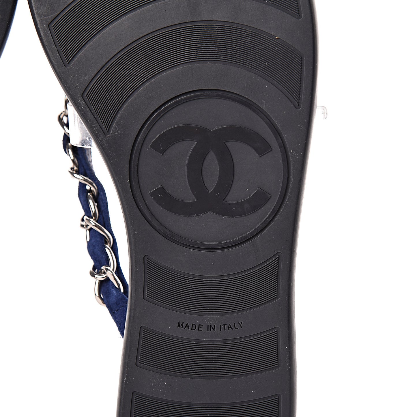 Suede Calfskin Quilted Chain Thong Sandals 36.5 Navy Blue