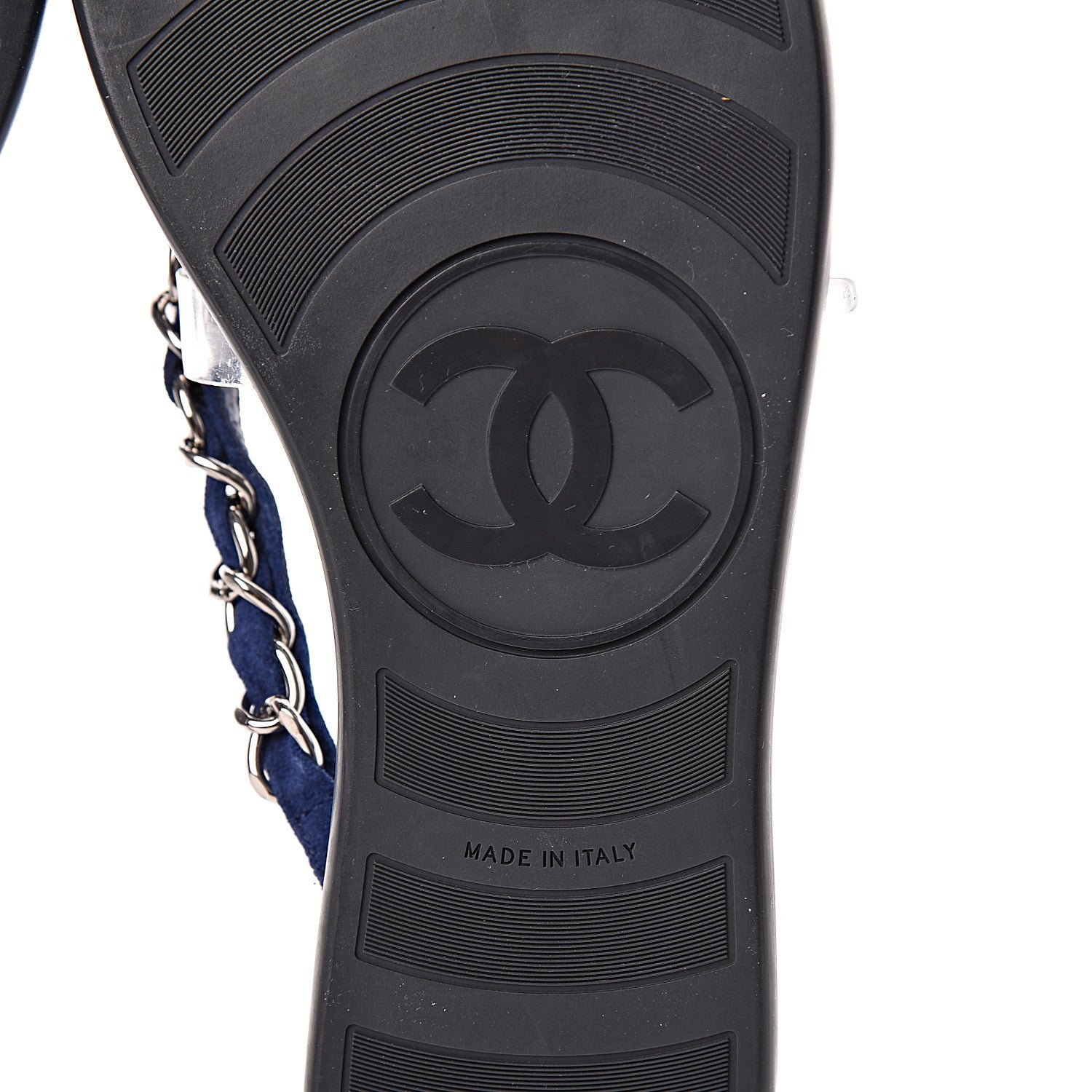 Chanel Suede Calfskin Quilted Chain Thong Sandals 36.5 Navy Blue 6 of 7