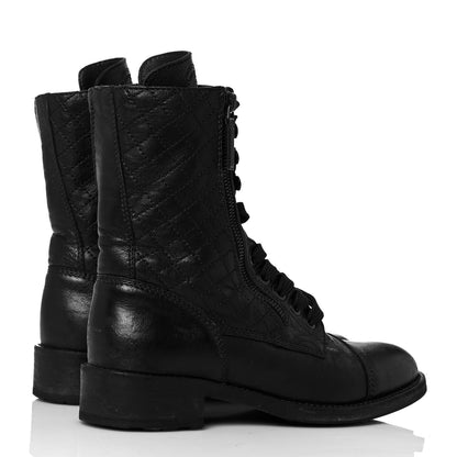 Chanel Calfskin Quilted Lace Up Combat Boots 38.5 Black 4 of 8