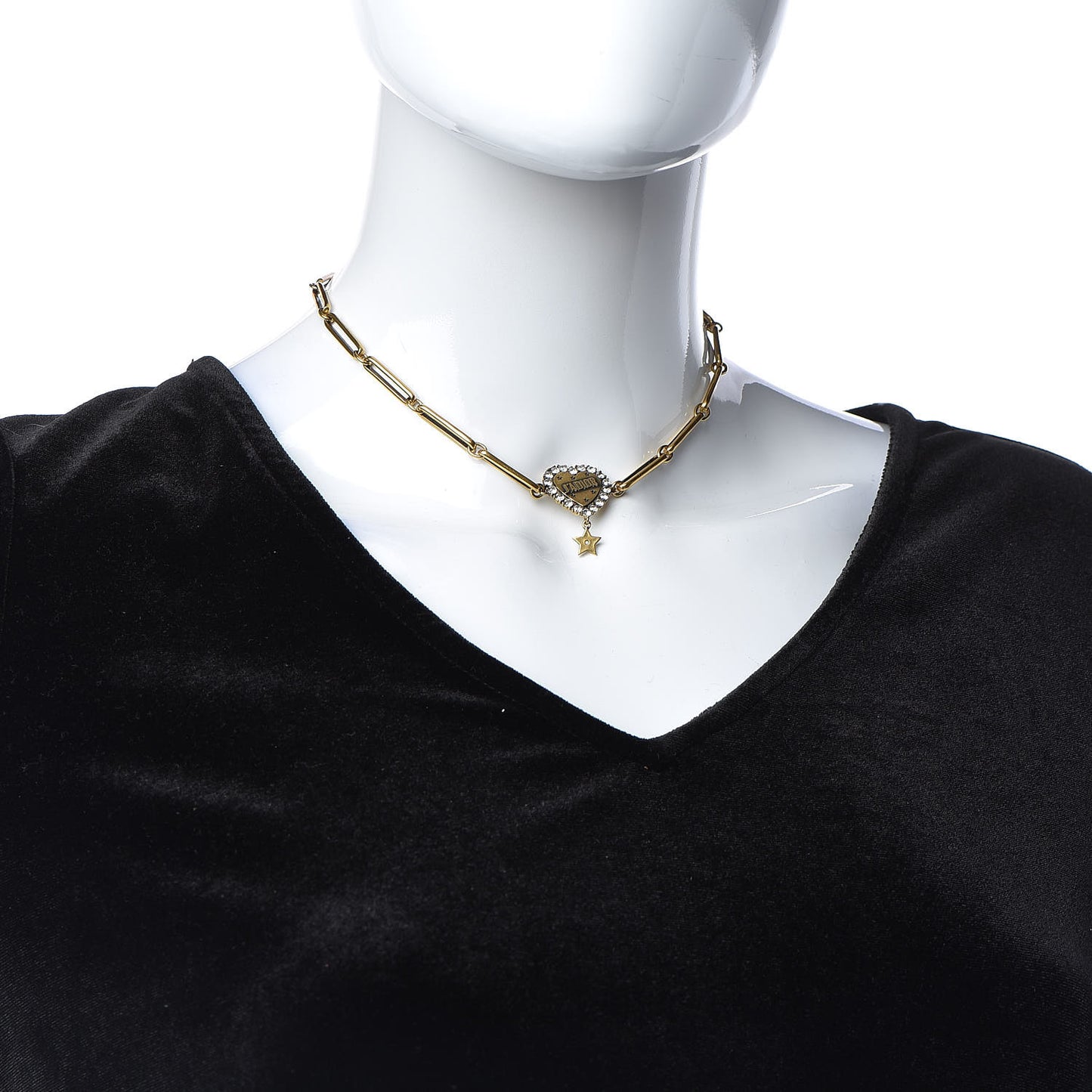Metal Crystal Heart J'adior Choker Necklace Aged Gold