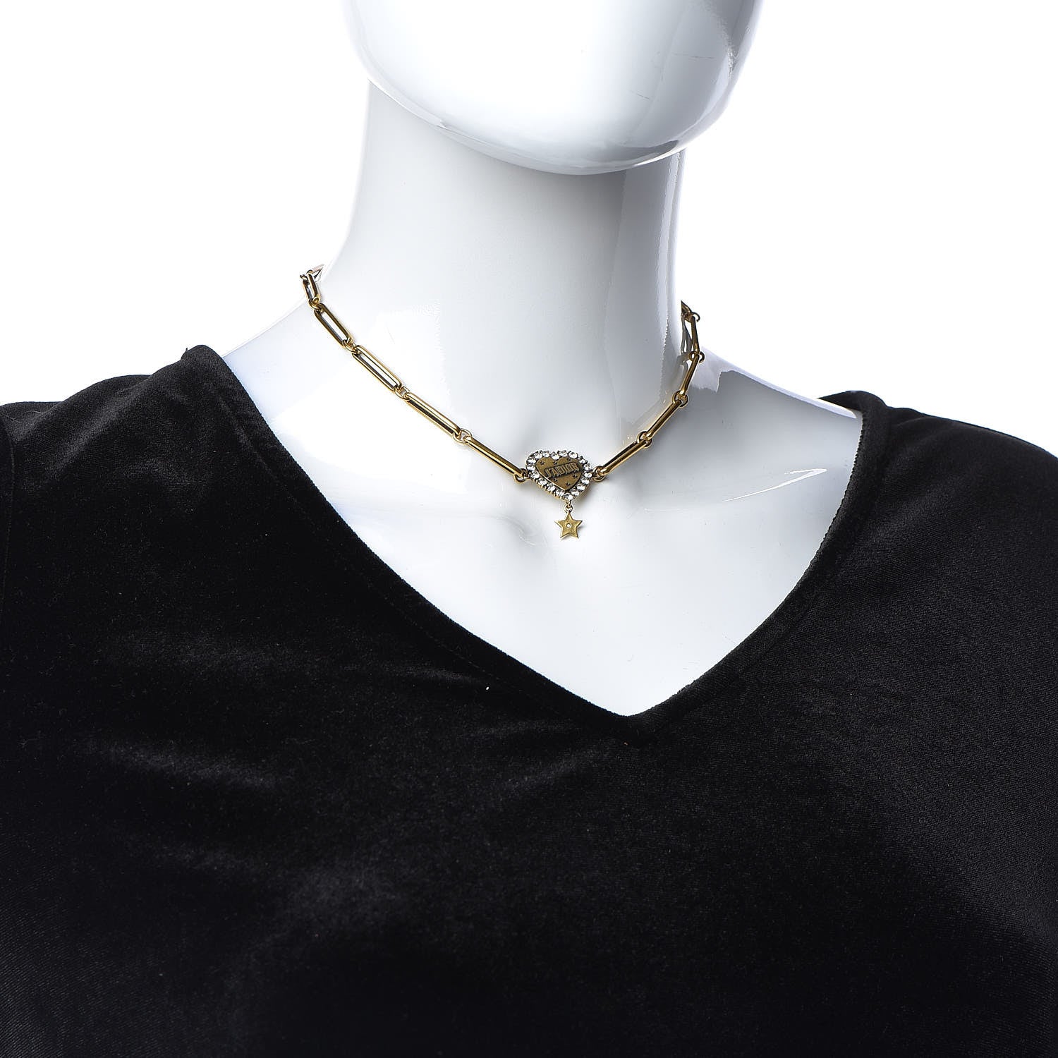 Christian Dior Metal Crystal Heart J'adior Choker Necklace Aged Gold 2 of 5
