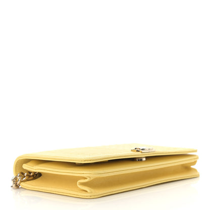 Chanel Caviar Chevron Quilted Boy Wallet On Chain WOC Yellow 4 of 11
