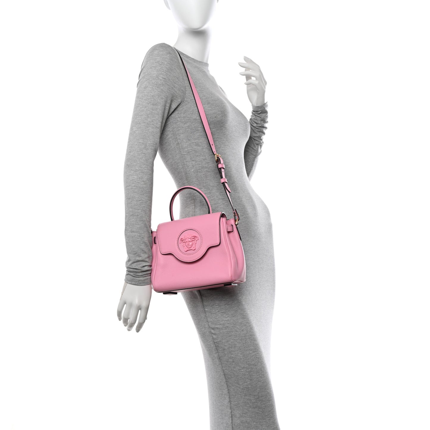 Grained Calfskin Small La Medusa Top Handle Bag Pink