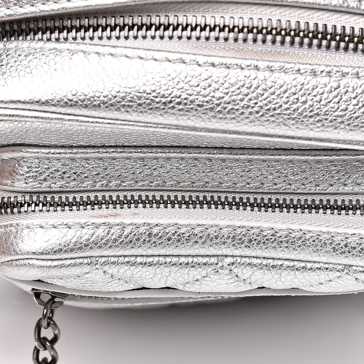 Metallic Calfskin Camera Case Silver