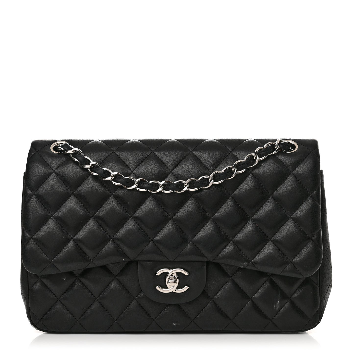 Lambskin Quilted Jumbo Double Flap Black