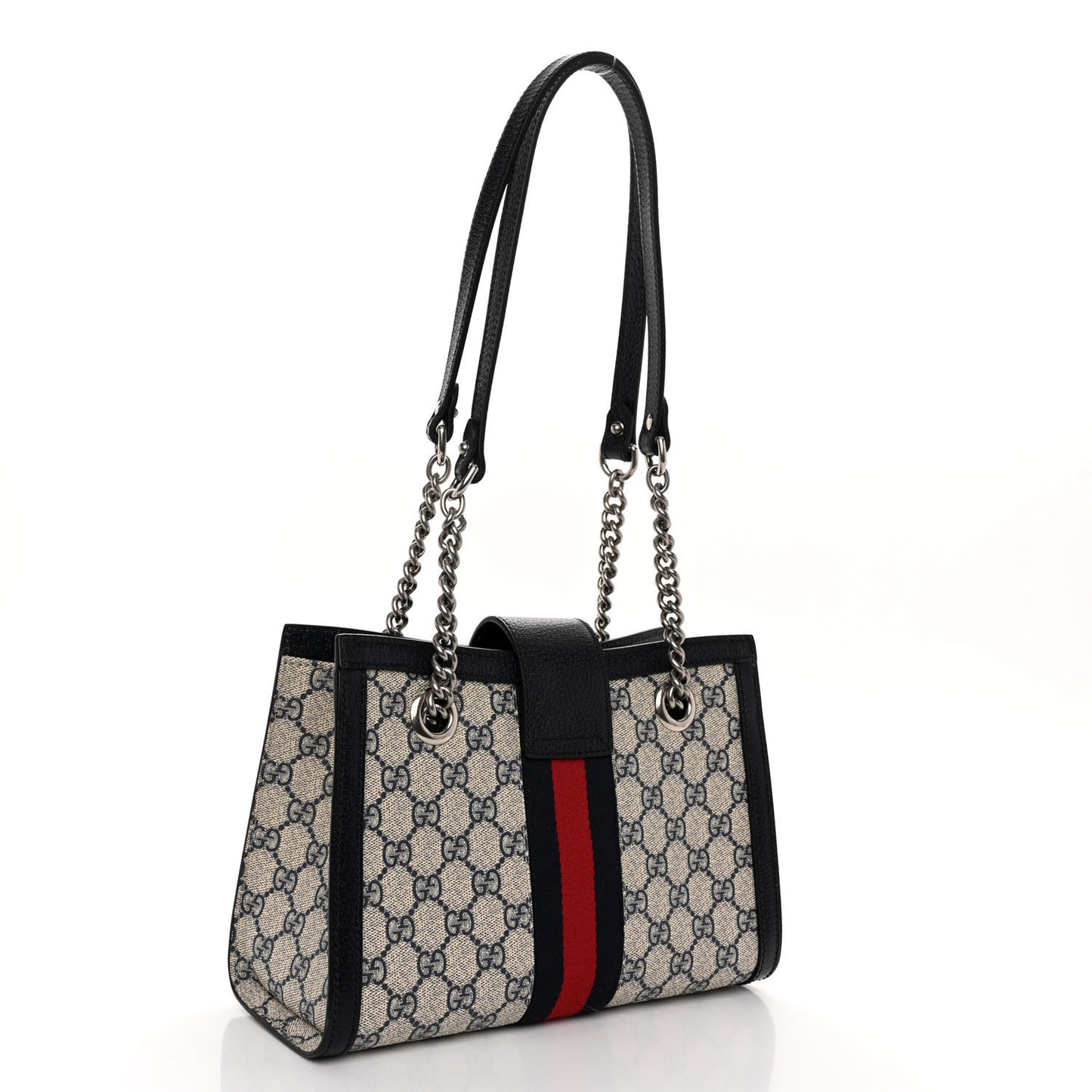 GG Supreme Monogram Textured Dollar Calfskin Web Small Padlock Tote Bag Beige Blue