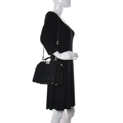 Fendi Nylon Vitello Cover Logo Embossed Mini Peekaboo I SEE U Satchel Black White 2 of 11