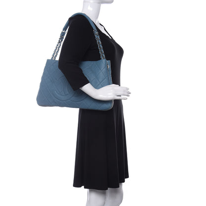 Chanel Caviar Quilted Expandable Zip Shoulder Bag Blue 2 of 10