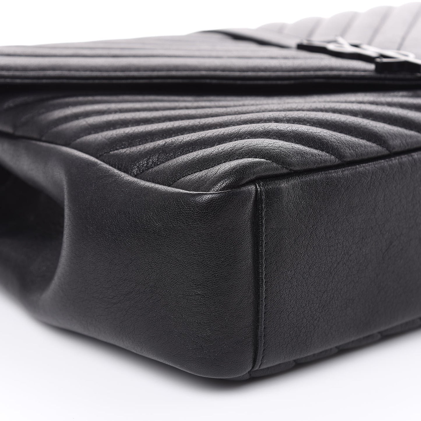Sheepskin Matelasse Chevron Monogram Monochrome Large College Satchel Black