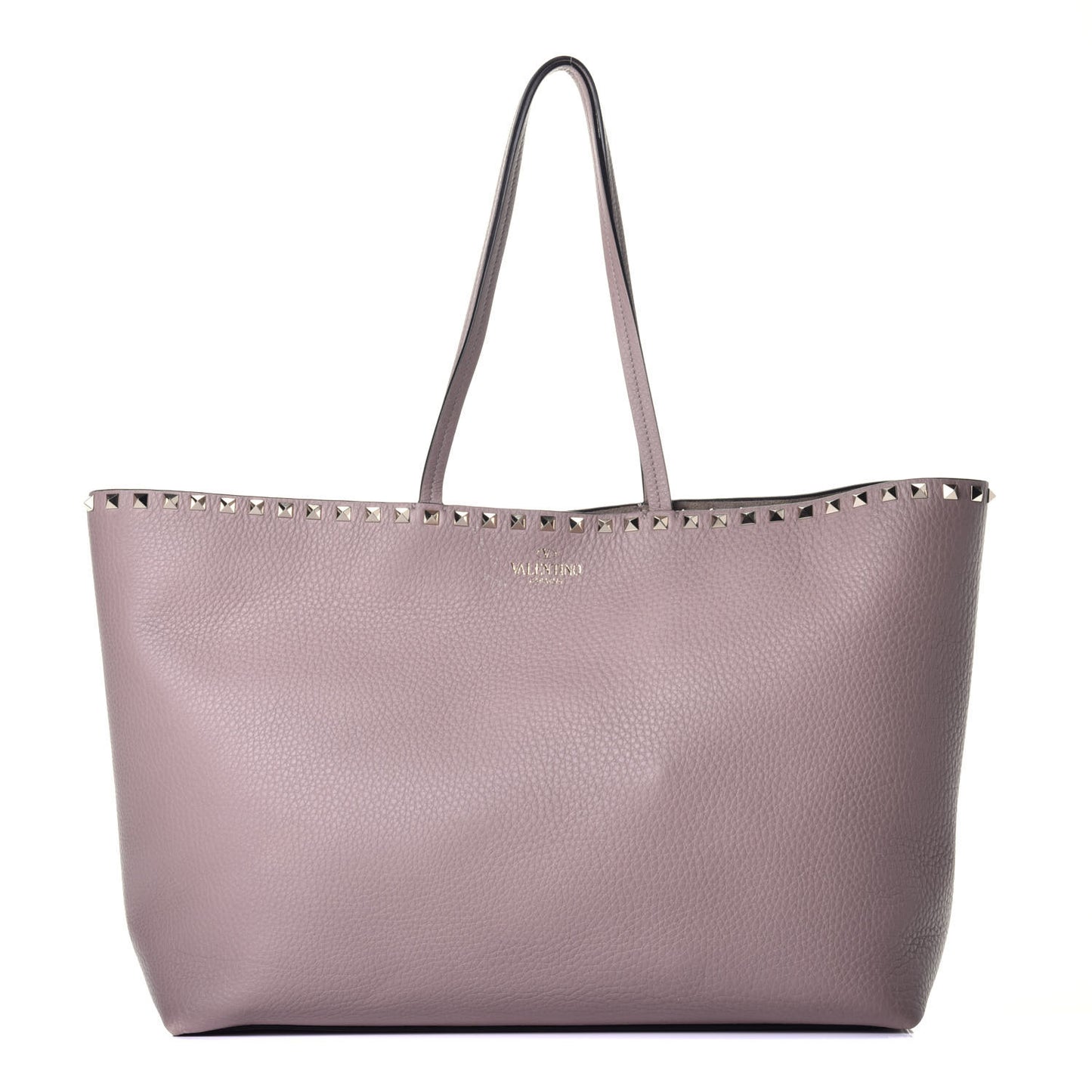 Grained Calfskin Rockstud Shoulder Tote Poudre