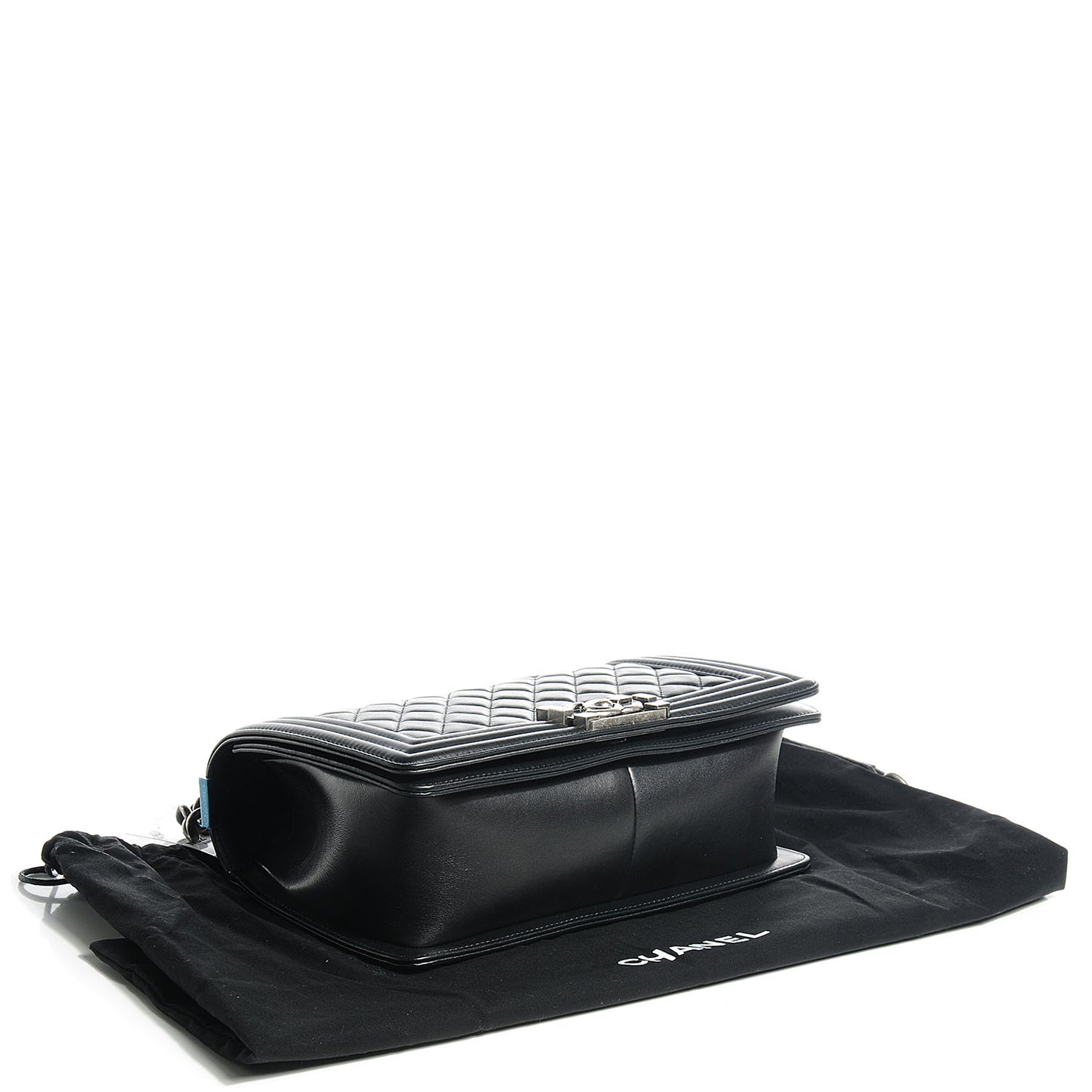 Metallic Calfskin Quilted Medium Boy Flap Black