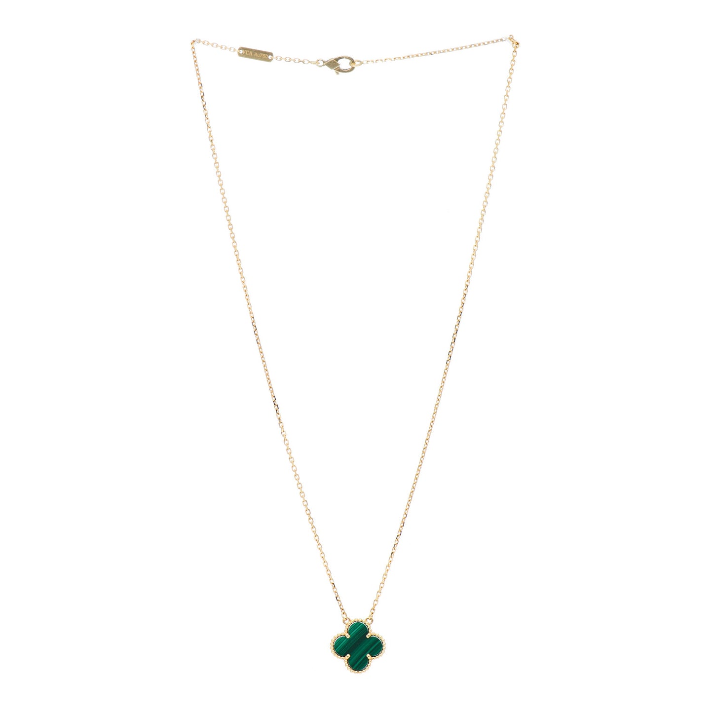 18K Yellow Gold Malachite Vintage Alhambra Pendant Necklace
