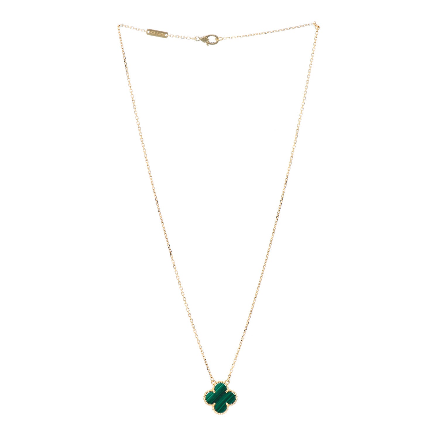 Van Cleef & Arpels 18K Yellow Gold Malachite Vintage Alhambra Pendant Necklace 3 of 6