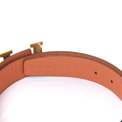 Hermes Box Togo 32mm Guilloche H Belt 85 Black Orange 5 of 7