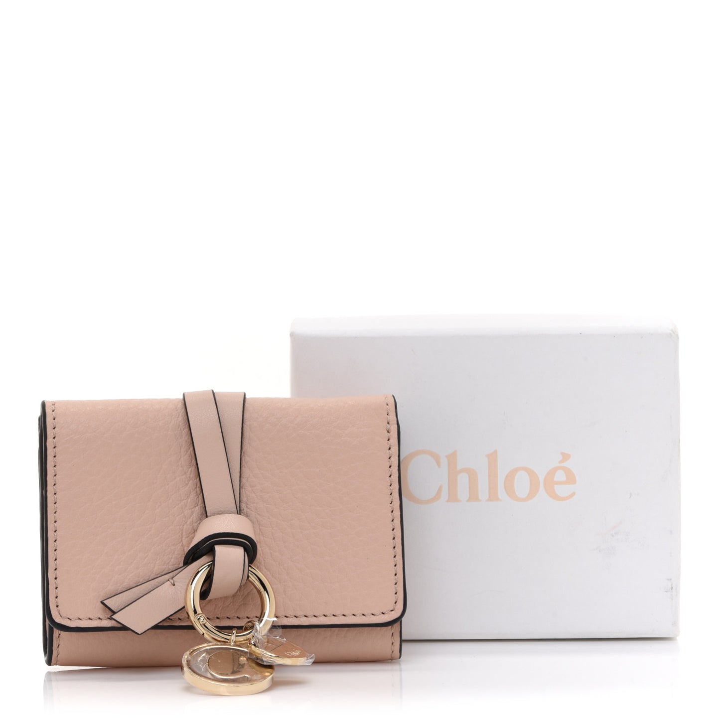 Calfskin Alphabet Mini Trifold Wallet Cement Pink