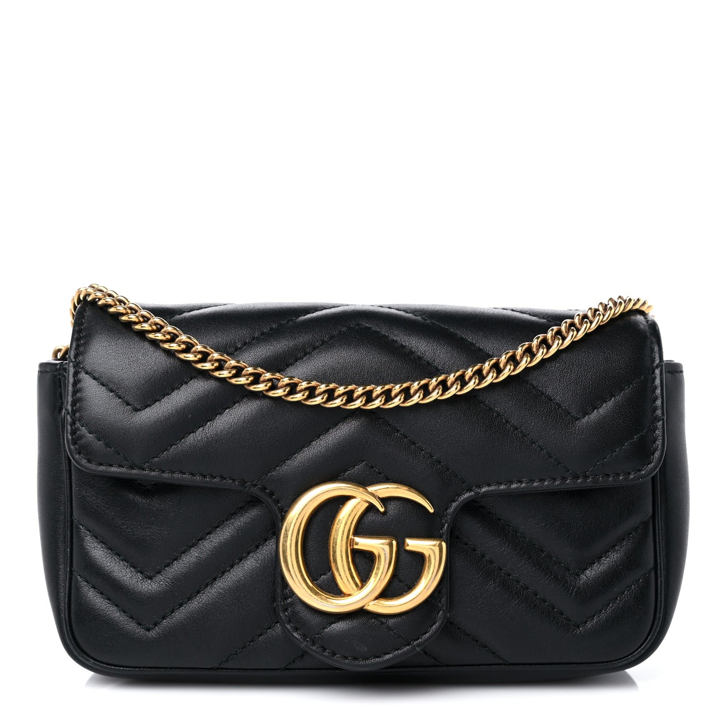 Calfskin Matelasse Super Mini GG Marmont Shoulder Bag Black