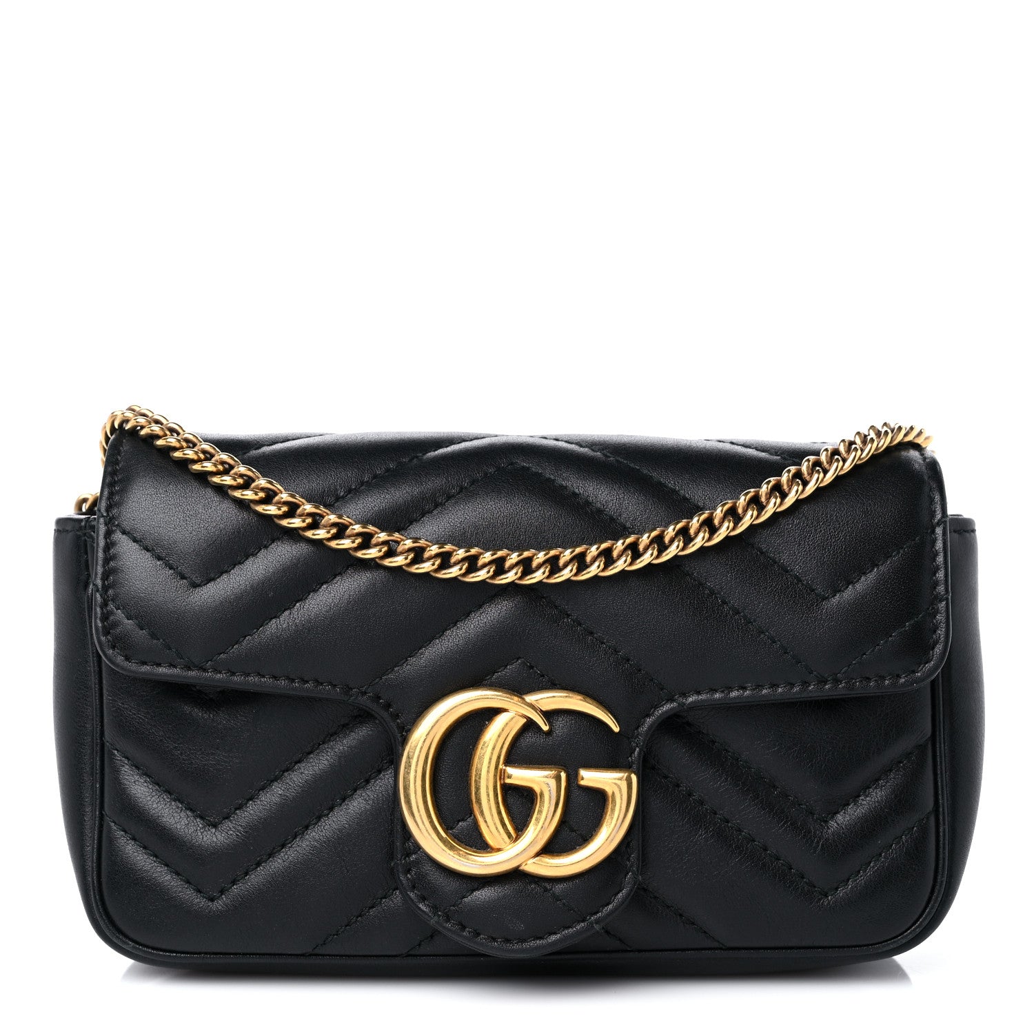 Gucci Calfskin Matelasse Super Mini GG Marmont Shoulder Bag Black 1 of 12