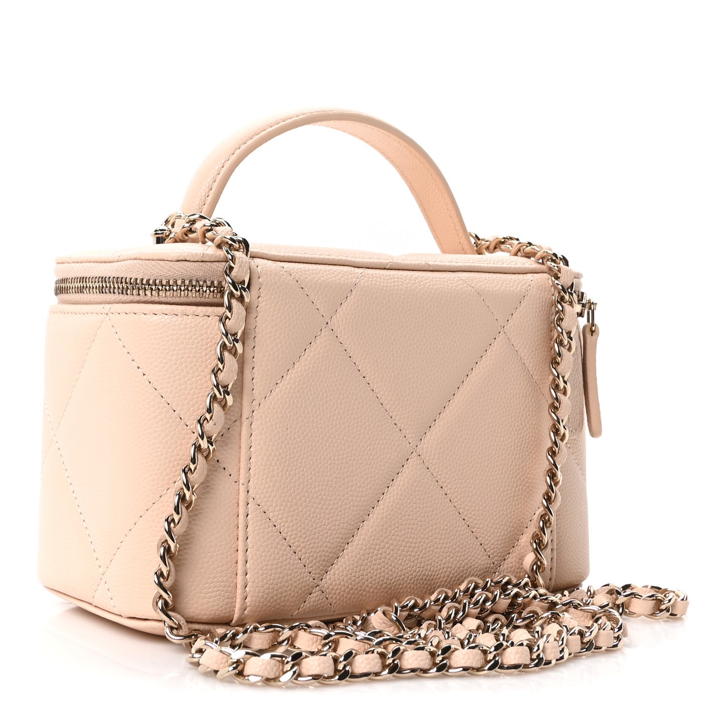 Caviar Quilted Top Handle Long Vanity Beige
