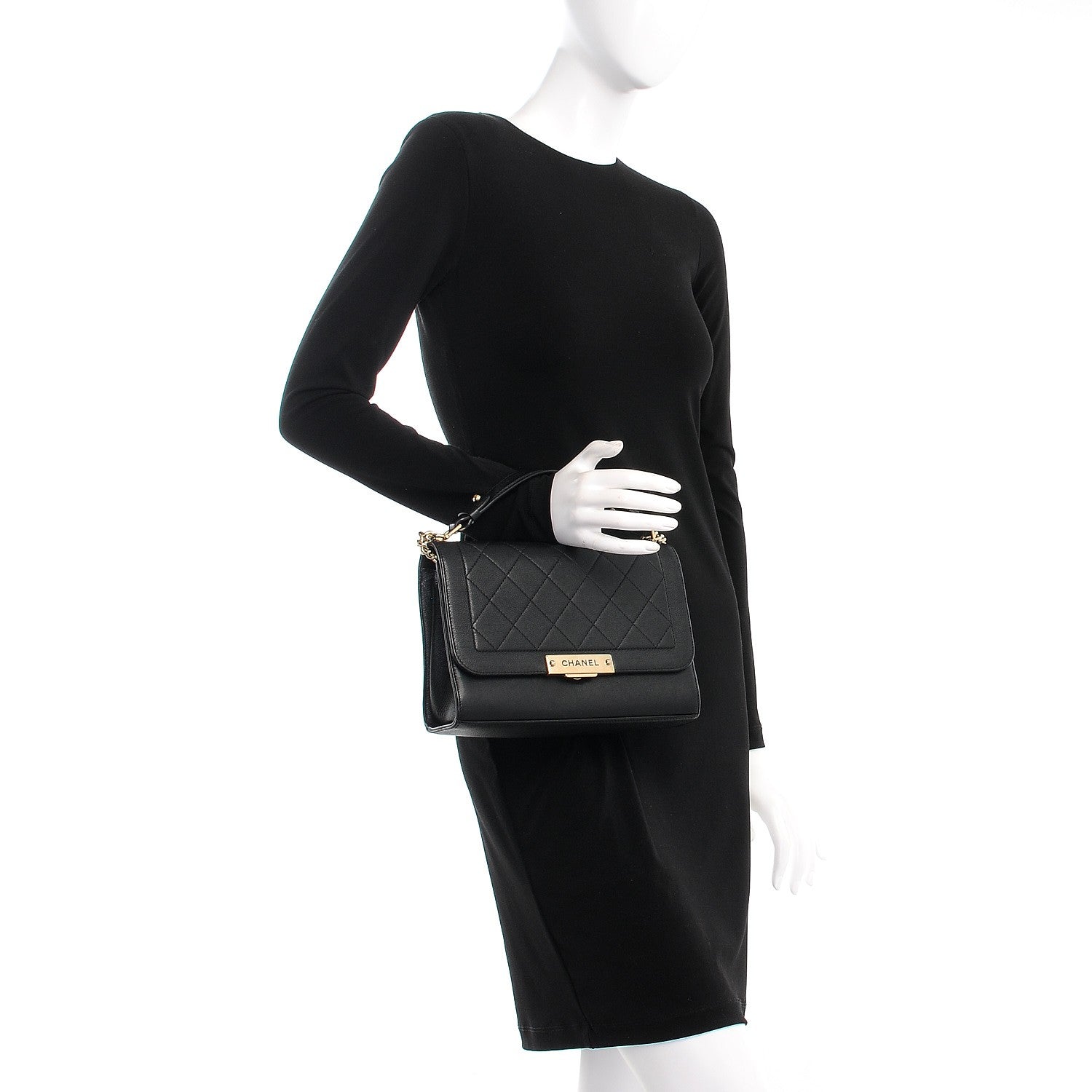 Chanel Grained Calfskin Quilted Medium Label Click Flap Bag Black 3 of 8