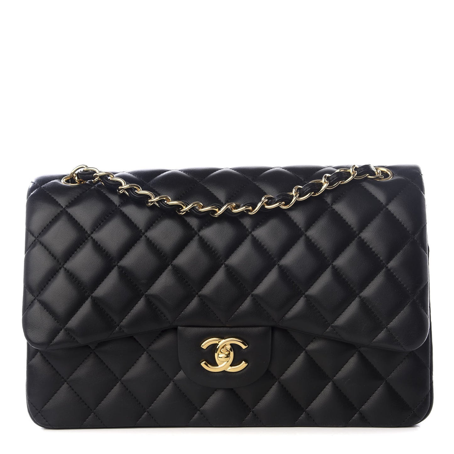 Lambskin Quilted Jumbo Double Flap Black