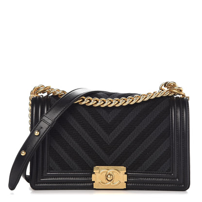 Chanel Fabric Chevron Braided Medium Boy Flap Black 1 of 9