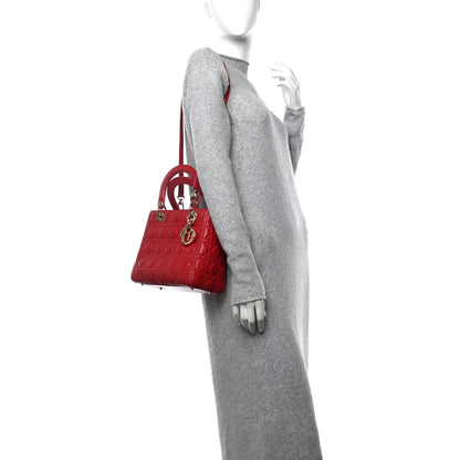 Christian Dior Lambskin Cannage Medium Lady Dior Red 3 of 15
