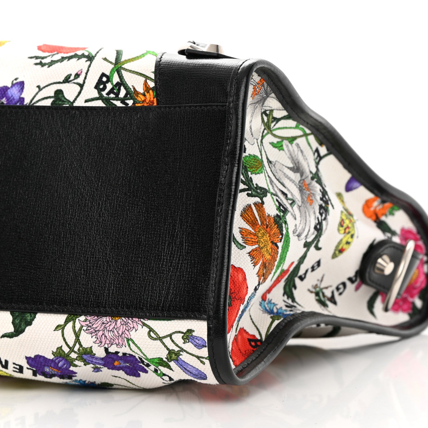 Balenciaga X GUCCI Canvas Azalea Calfskin Flora Logo Print Neo Classic Silver Hardware Medium City White Multicolor Black 10 of 12