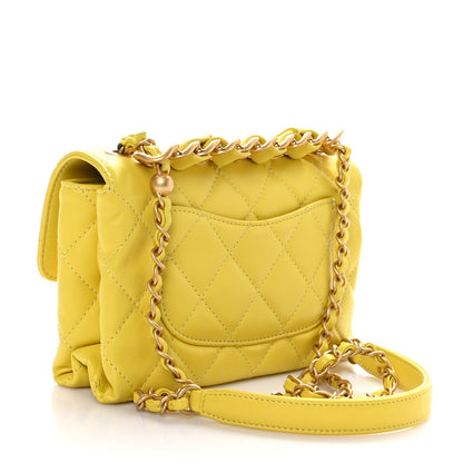 Chanel Lambskin Quilted CC Chain Bar Top Handle Flap Yellow 3 of 11