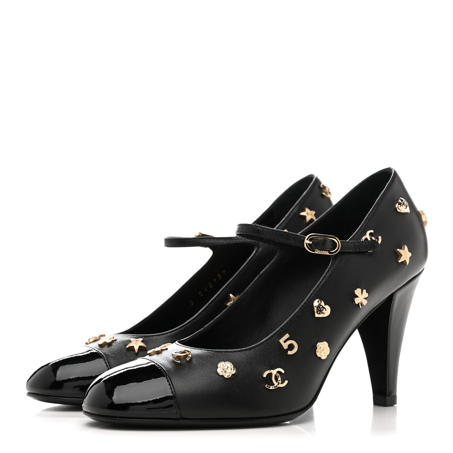 Chanel Lambskin Patent Cap Toe Charms Mary Jane Pumps 36.5 Black 4 of 10