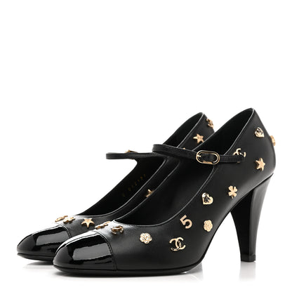 Chanel Lambskin Patent Cap Toe Charms Mary Jane Pumps 36.5 Black 4 of 10