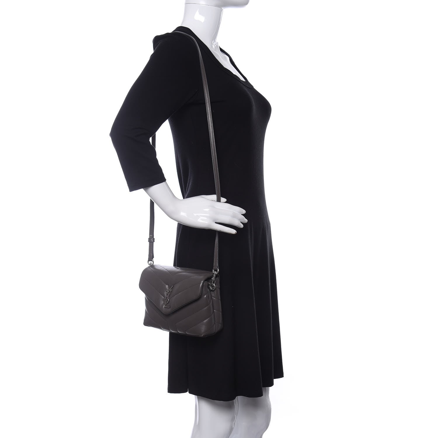 Saint Laurent Calfskin Y Quilted Monogram Toy Loulou Crossbody Bag Storm 2 of 15