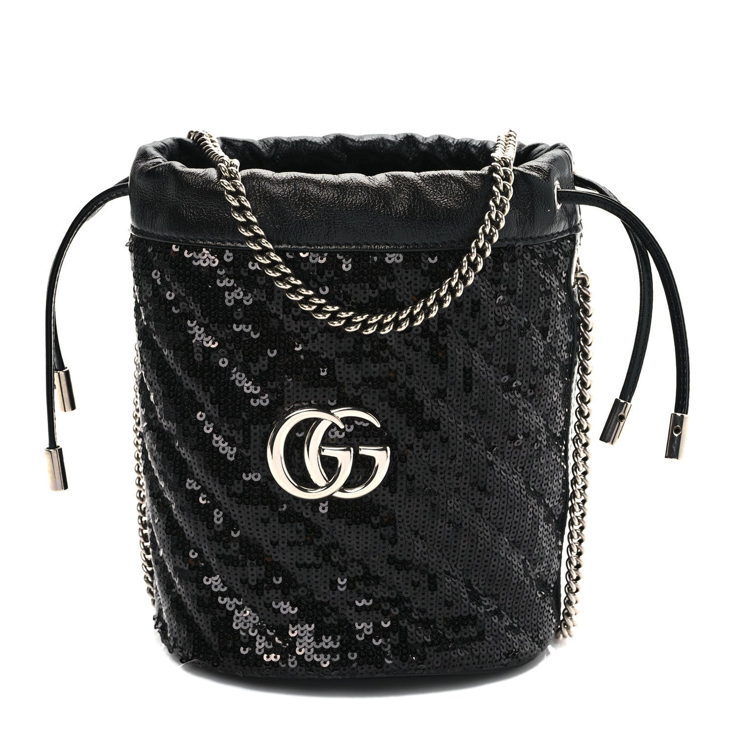 Sequin Mini GG Marmont 2.0 Bucket Bag Black