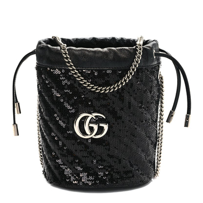 Gucci Sequin Mini GG Marmont 2.0 Bucket Bag Black 1 of 7