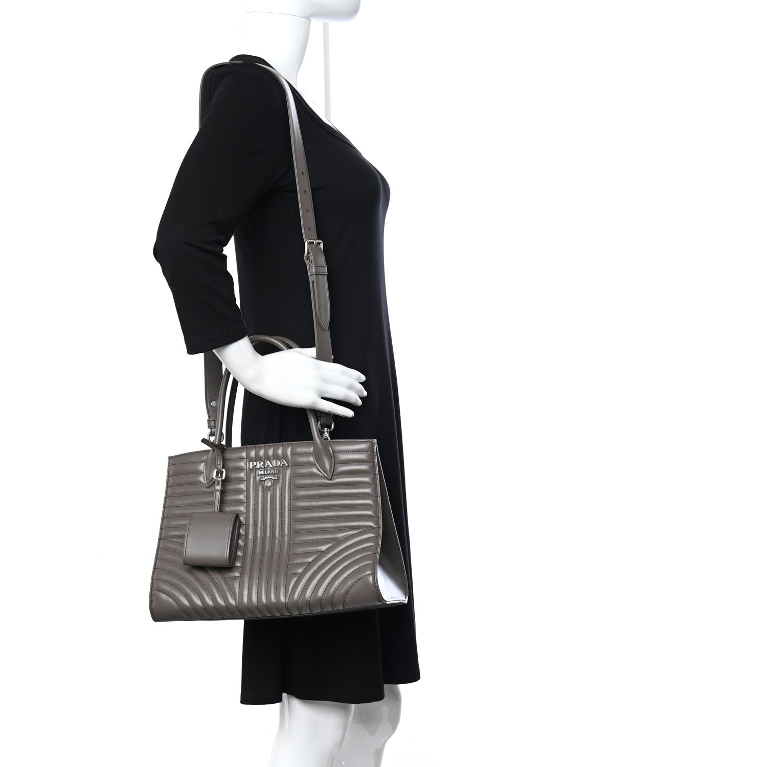 Prada Soft Calfskin Impunture Diagramme Tote Bambu 2 of 10