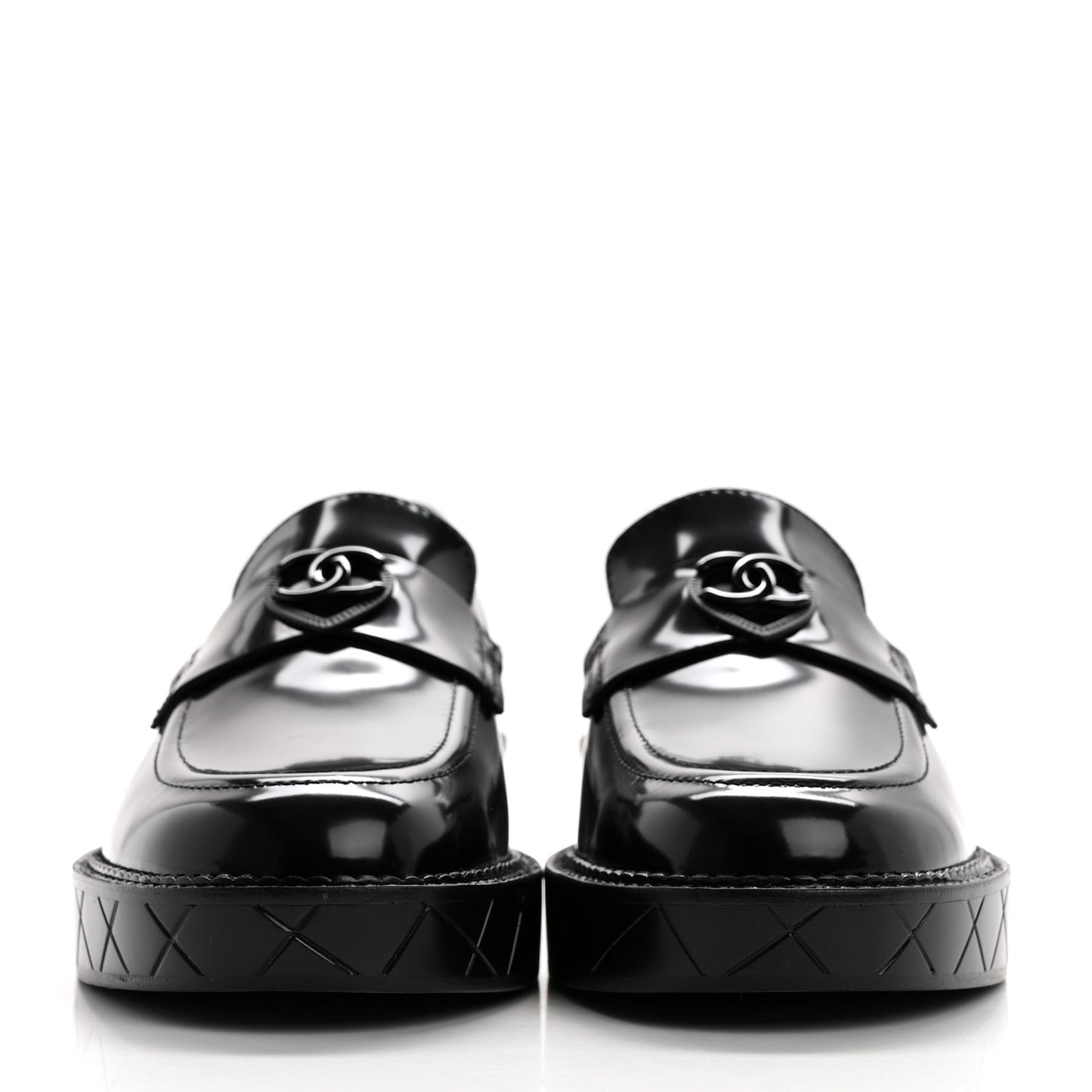 Shiny Calfskin Quilted CC Mocassin Loafers 38 Black