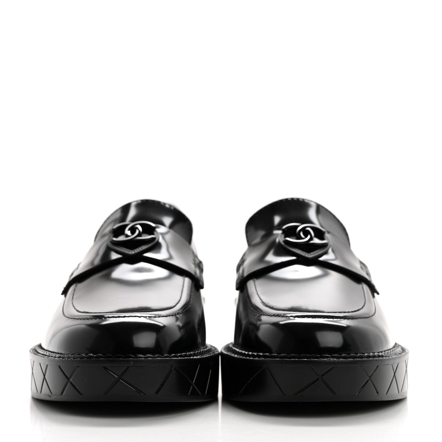 Chanel Shiny Calfskin Quilted CC Mocassin Loafers 38 Black 2 of 9