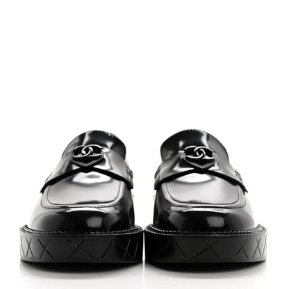 Chanel Shiny Calfskin Quilted CC Mocassin Loafers 38 Black 2 of 9