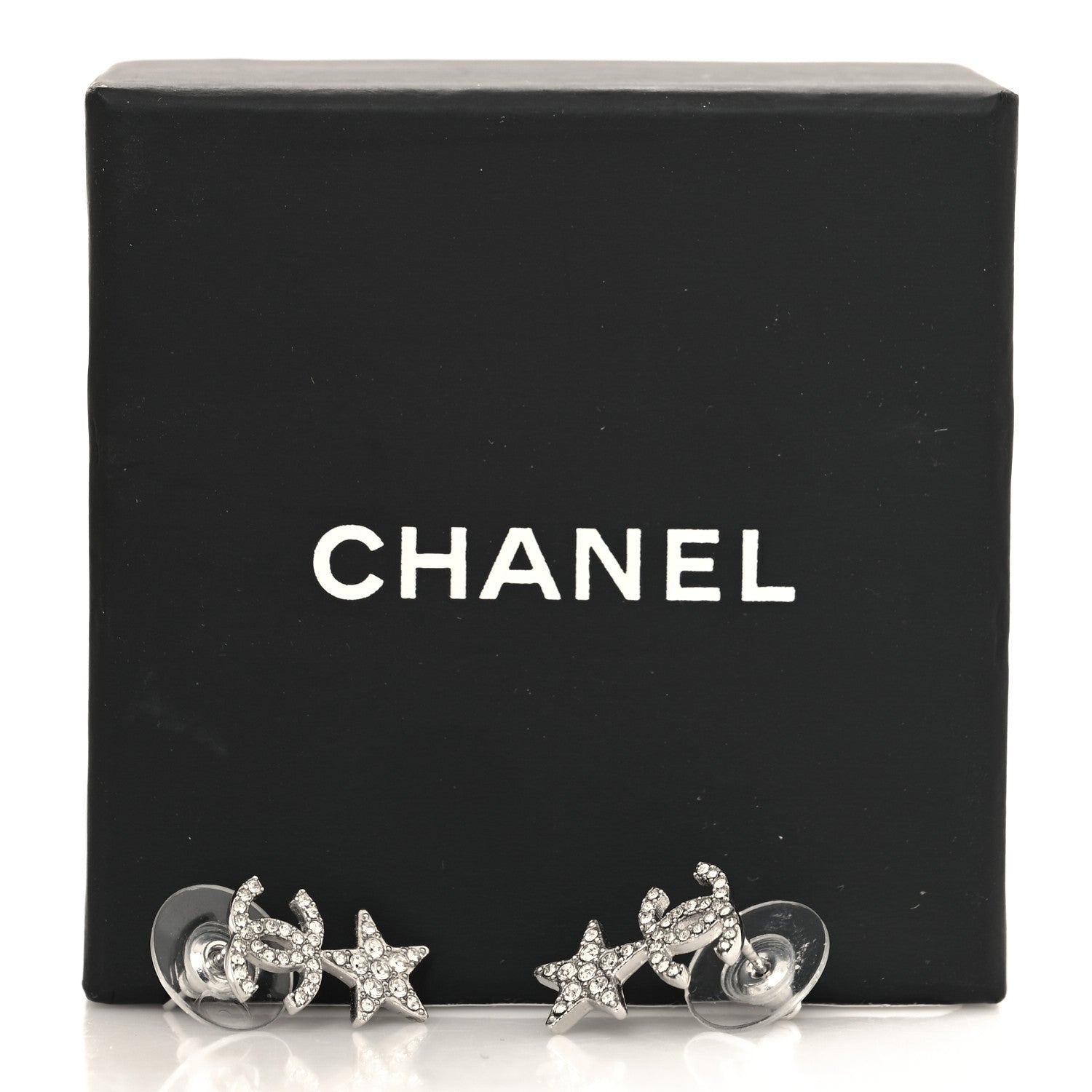 Chanel Crystal CC Star Earrings Silver 5 of 5