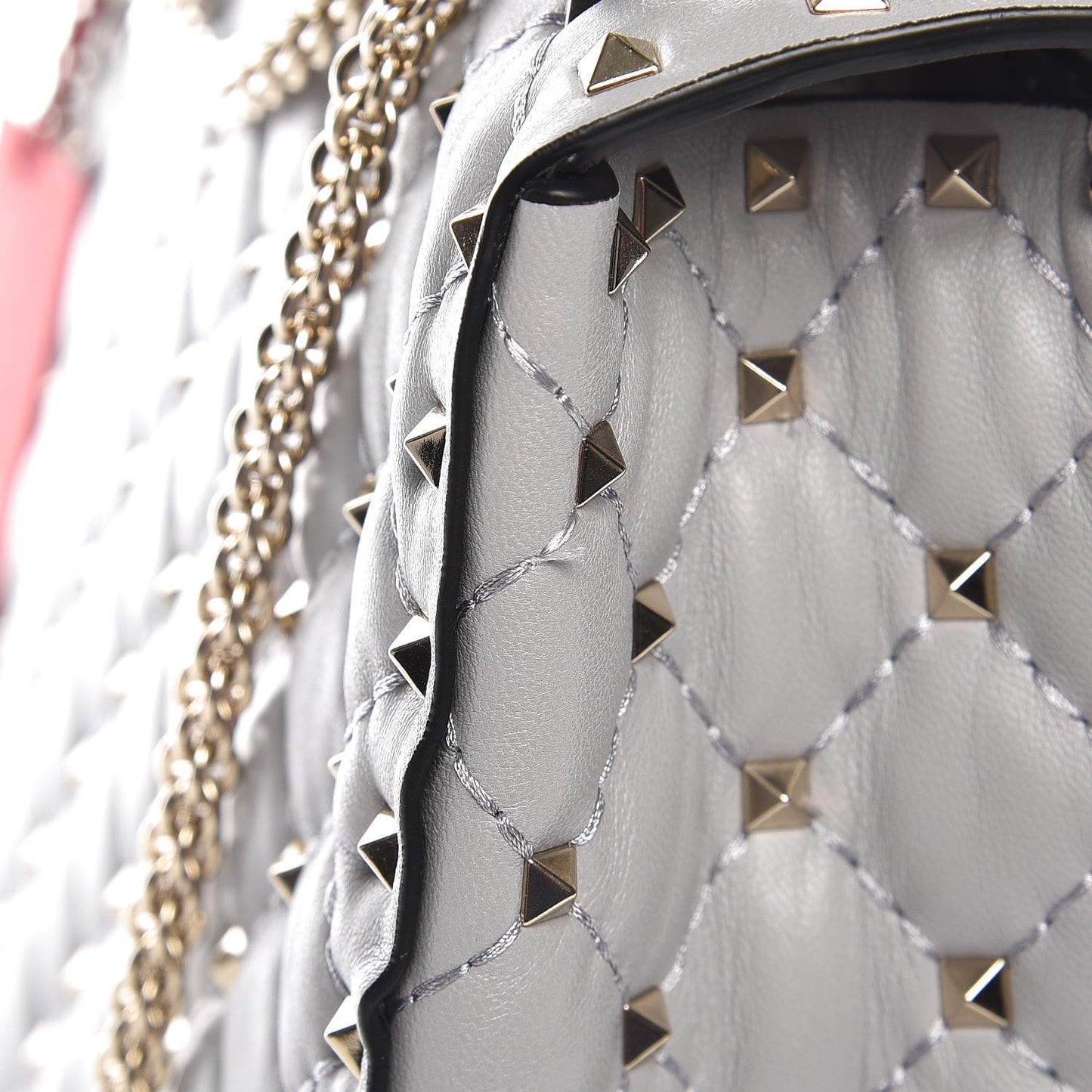 Nappa Large Rockstud Spike Shoulder Bag Pastel Grey