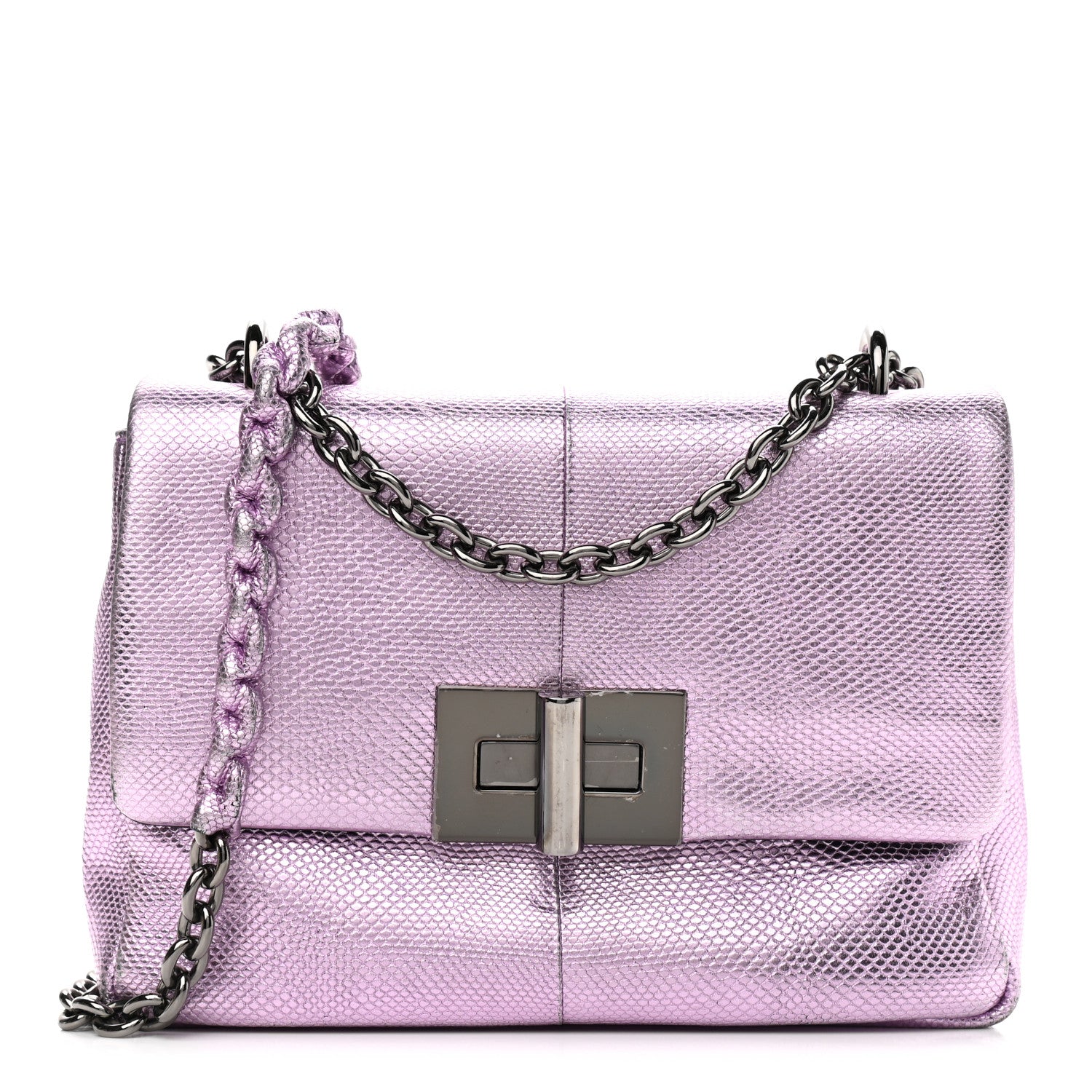 Tom Ford Lizard Calfskin Embossed Large Natalia Chain Bag Pink 1 of 15