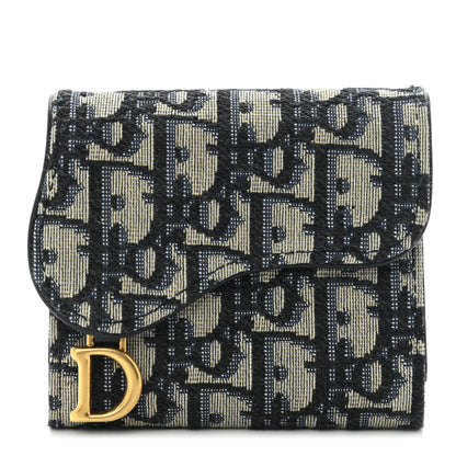 Christian Dior Oblique Saddle Lotus Wallet Blue 1 of 7