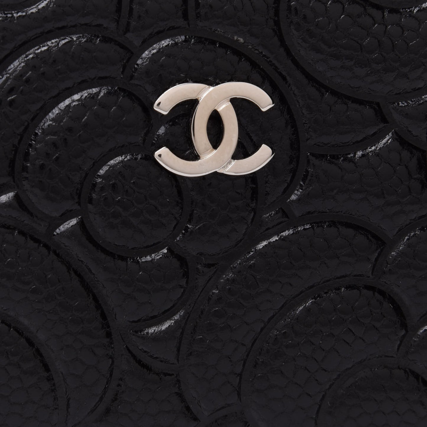 Caviar Camellia Embossed Key Holder Case Black